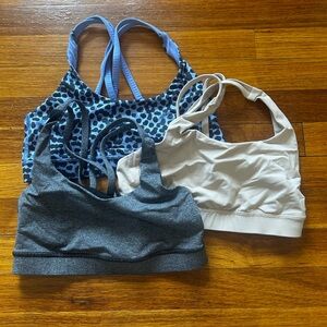 lululemon athletica Sports Bra Trio - Blue Leopard, Light Beige, Dark Gray